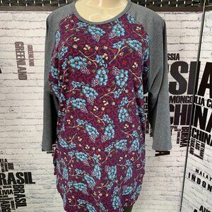 LulaRoe Gray Floral Print 3/4 Sleeve Randy Top